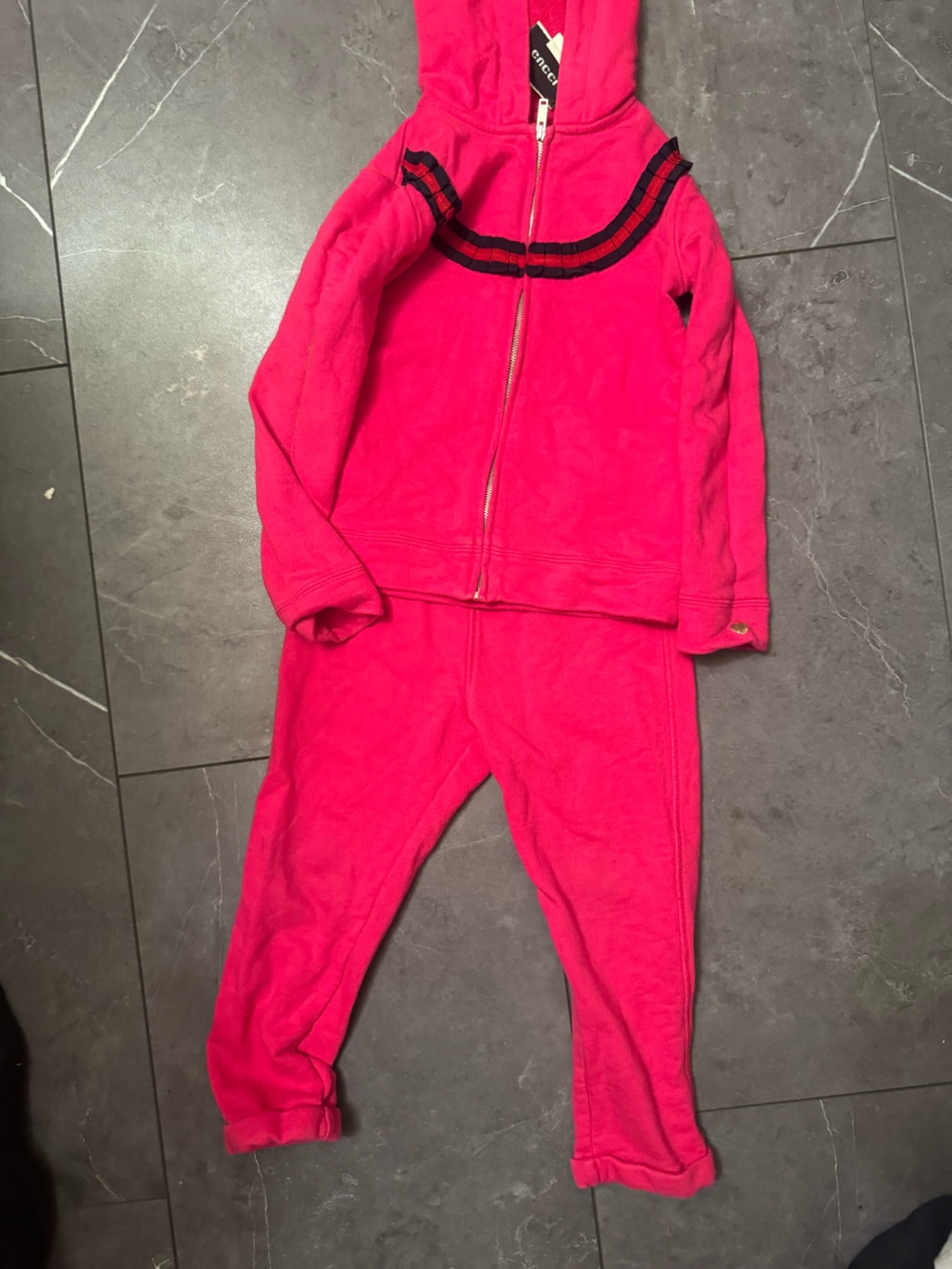 Gucci Hot Pink Kids Zip Hoodie Set with Black Stripe Trim